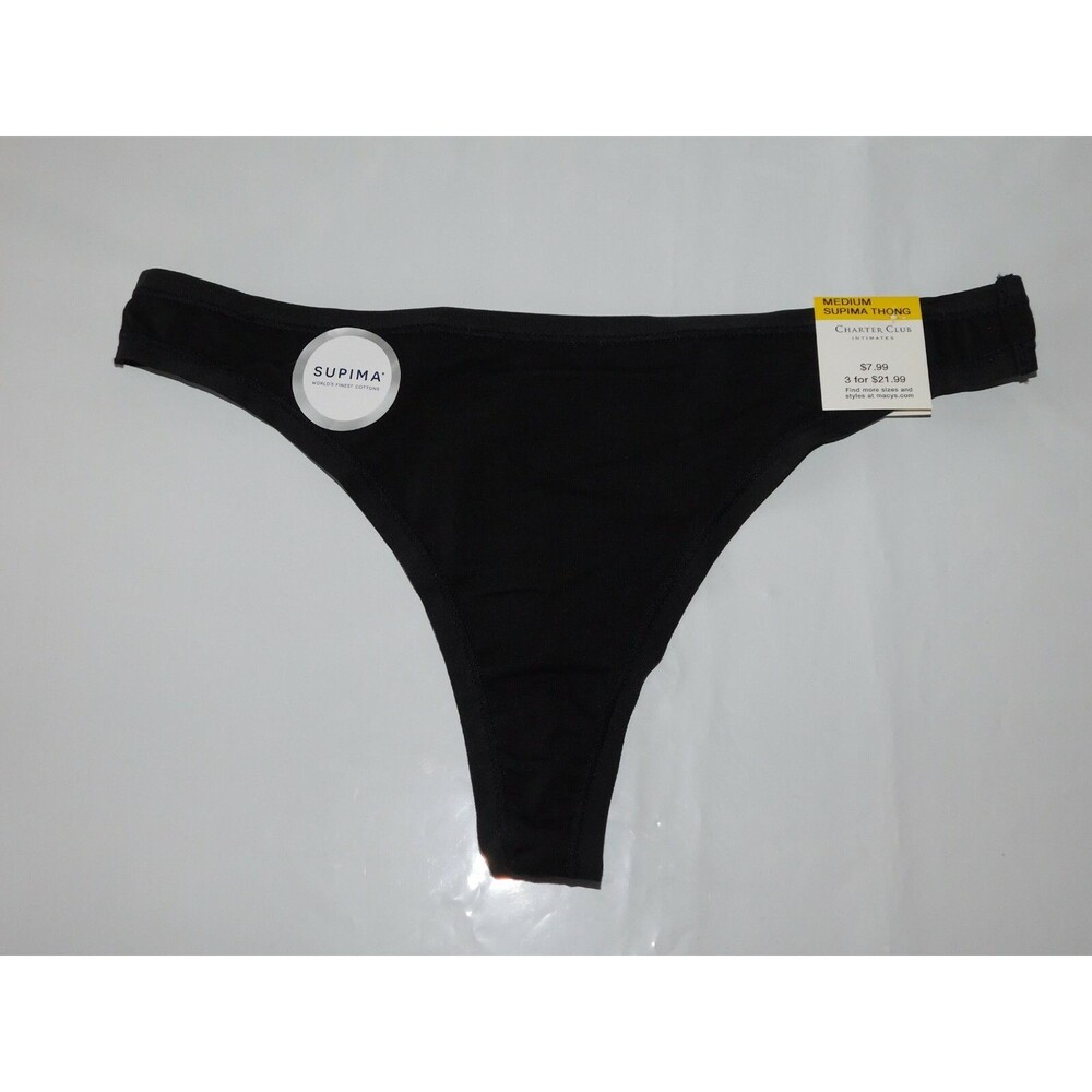 Charter Club Women's Thong Panties Black Size Medium Panty New